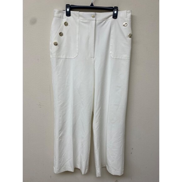 Tommy Hilfiger Women's Ivory Button Wide Leg Pants Size 16 NWD (STAINED) - Picture 1 of 9